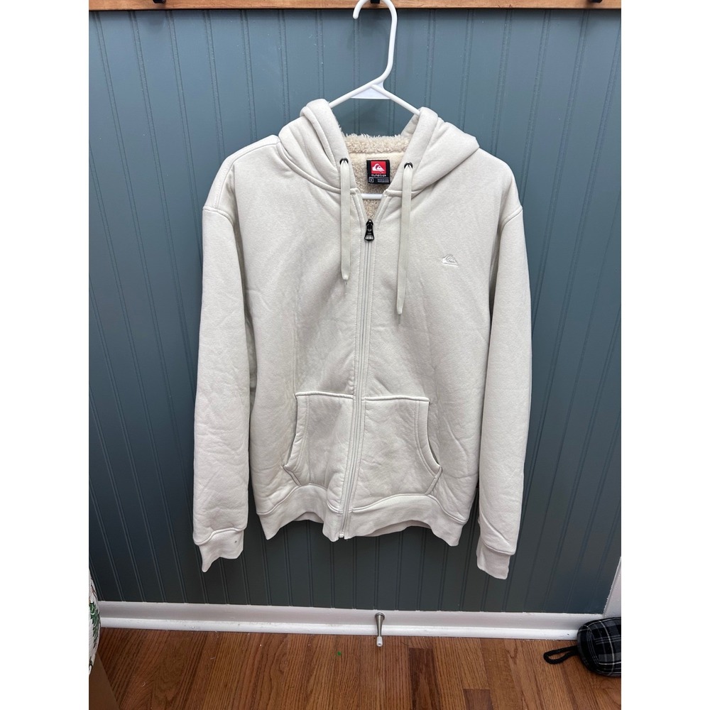 Quiksilver Men's Sherpa Lined Zip Up‎ Hoodie Silver Birch Size M